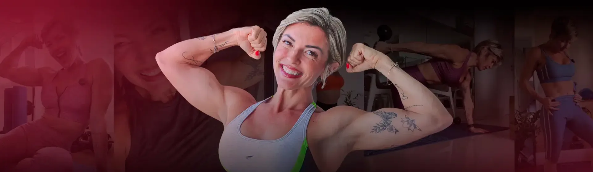 Patricia Sarro sorrindo, de braços flexionados